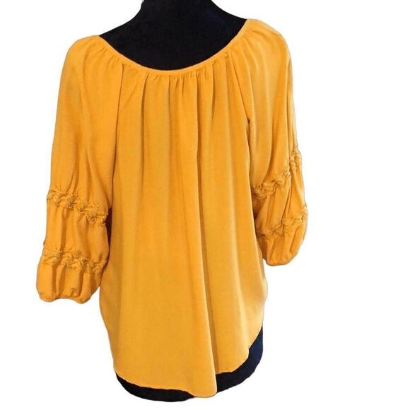 Adrienne Vittadini 2X rayon blend sunshine Yellow Peasant Poofy Sleeve Bohemian - Picture 3 of 16